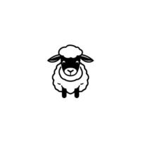 Minimalist, highangle illustration of a sheep with black and white color scheme, centered on a white background, featuring distinctive fluffy wool. vector
