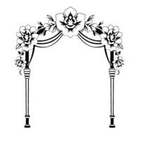 Intricate Black and White Floral Archway Featuring Roses and Delicate Ribbons, Bordering a Blank Space. vector