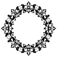 Elegant Black and White Floral Frame Detailed with Circular Composition, Nature Inspired Decorative Element, Perfect for Invitations and Borders. vector