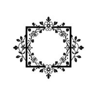 Elegant Black and White Floral and Leafy Border with a Square Inner Frame, Perfect for Invitations or Decorative Designs, Isolated on White Background. vector