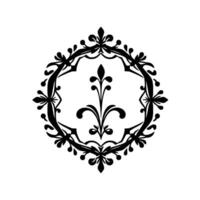 Elegant Black and White Decorative Floral Emblem with Oval Frame and Ornate Detailing, Centered on White Background. vector