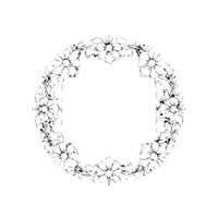 Elegant Floral Frame in Gray and White, Circular Wreath with Detailed Petals and Leaves, Isolated on White Background. vector