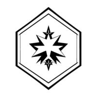 A symmetrical black and white geometric featuring nested stars, contained within a hexagon shape, exuding a sharp and clean aesthetic. vector