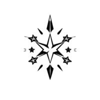 Geometric Black and White Starburst Composition Featuring a Central EightPointed Star and Surrounding Star Cluster, Minimalist . vector