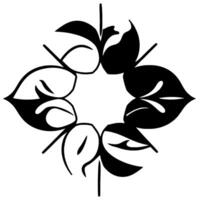 Circular Stylized Floral Arrangement in Monochrome, Featuring Overlapping Leaves and Abstract Shapes with Contrast. vector