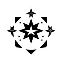 Geometric Starburst Composition Central Silver Star Surrounded by Black Star Outlines, Triangles, and Smaller Stars on White Background. vector