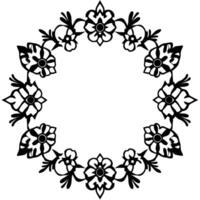 Intricate Black Floral Wreath on White Background Symmetrical and Ornate, Decorative Pattern, Circular . vector