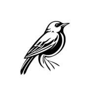 Illustration of a Stylized Bird with Intricate Black and White Details, Perched and Looking Right, Isolated on White vector