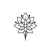 Elegant Floral Monochromatic Illustration A symmetrical, detailed flower in black lines on a stark white backdrop, evoking a sense of simplicity and nature. vector