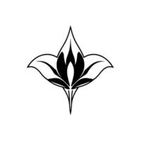 Symmetrical black and white floral featuring stylized petals and a sharp, central budlike shape, elegant and minimalist. vector