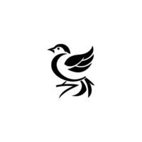 Minimalist Black Bird , featuring stylized curved shapes creating wings, tail, beak, and simple bird silhouette on white. vector