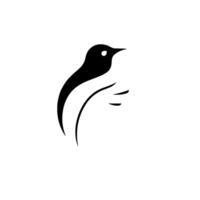 Minimalist Black Bird on White, featuring curved lines and a simple with an eye and a beak. vector