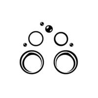 Abstract Composition of Black Concentric Circles and Smaller Spheres on a White Background, Minimalist . vector