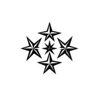 A symmetrical composition of five sharp, monochrome stars with gradient fills radiating outwards on a stark white background. vector