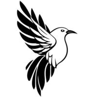 Elegant Black and White Illustration of a Bird in Flight, Featuring Detailed Wings and Minimalist , Isolated on White. vector