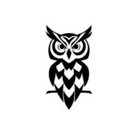 Geometric Black and White Owl Perched, Symbolic Illustration, , Simple, Minimalist, Clean Lines, Isolated. vector