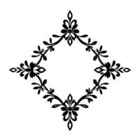Ornate Black Floral and Leaf Rhombus Frame in Monochrome, Decorative Border with Symmetrical Arrangement on White Background. vector