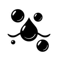 Stylized Black Liquid Drop Character with Bubbles, Representing Water, Oil, or Cleaning Agent on White Backdrop, Simplicity. vector