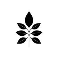 Minimalist Black and White Illustration of a Symmetric Leafy Branch with Seven Leaves on a White Background. vector