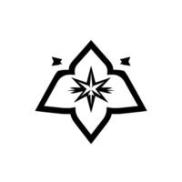 Abstract Black and White Starburst , Centered Geometric Florallike Motif on a Plain White Background. vector
