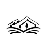 Stylized Monochrome Landscape Mountain Range, Rolling Hills with Trees, Simple , Minimalist Nature Art. vector