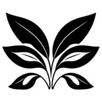 Stylized black leaf arrangement symmetrically composed against a clean white background, resembling a symmetrical flower or emblem. vector