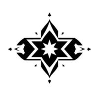 A symmetrical, black and white geometric starshaped with layered elements, a central eightpointed star, and sharp points. vector