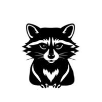 Minimalist Black and White Raccoon Illustration with Focused Eyes, Simple Outline , Standing on White Background. vector