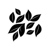 Abstract minimalist artwork featuring a cluster of stylized black leaves with white vein details on a bright white background. vector