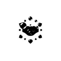 Abstract black oil spill with teardrop droplets surrounding, minimalist on a white background. vector