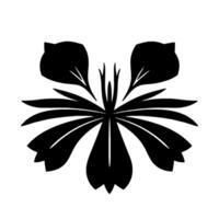 Stylized Floral Symmetrical Black and White Illustration Featuring a Centered Flower Motif and LeafLike Petals. vector