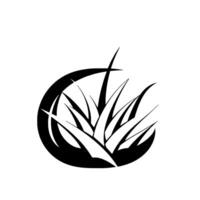 Stylized Black and White Abstract Featuring Grass Blades Within a Crescent Moon , Symbolizing Growth and Nature. vector