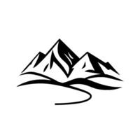Bold Monochrome Mountain Range Depicting Peaks, Serpentine Lines, and Striking Contrast Against White Background. vector