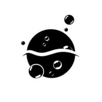 Abstract Monochrome Illustration of Bubbles Emerging from a Solid Black Sphere with a Curving Line, Against a White Background. vector