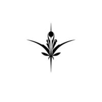 Geometric black floral against a bright white backdrop, featuring a stylized flower motif with sharp, linear elements. vector