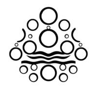 Abstract of symmetrical arrangement of blackbordered, whitefilled circles over stylized water elements, evoking bubbles or organic growth. vector