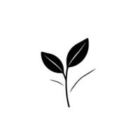 Minimalist Black and White Illustration of a Sprout with Two Leaves and Simple Linear Detail on White Background. vector