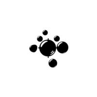 Abstract of a cluster of glossy black spheres arranged around a larger sphere, minimalist composition. vector