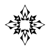 Stylized monochrome snowflakelike with a layered star center and symmetrical geometric patterns on a bright white background. vector