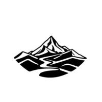 A stylized monochrome of a mountain range with a winding river, evoking adventure and exploration. vector