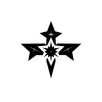 Geometric Black Starburst with Overlapping Stars and Pointed Center, Minimalist on White Background. vector