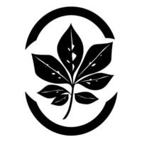 Vectorized Black and White Buckeye Leaf Within a Partially Enclosed Circular Frame, Symbolic and Modern Botanical . vector