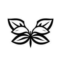 Minimalist Black and White Botanical Wing with Leaflike Petals and Dotted Lines on a White Background vector