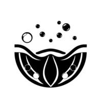 Abstract black and white illustration of a stylized bowl or vessel with bubbles floating above, evoking a sense of elegance and minimalism. vector