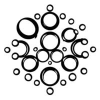 A symmetrical, of various sized and arranged black circles on a white background, creating a complex, modern . vector