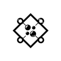 Stylized molecular diagram within a diamond frame, featuring spheres and connecting lines, against a white background. vector