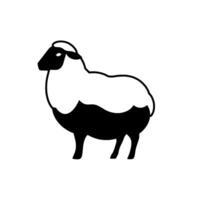 A minimalist, highcontrast illustration of a sheep in black and white, featuring a clean, bold outline, solid shading, and a simple, iconic . vector