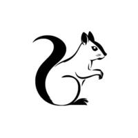 Minimalist Black and White Squirrel with Distinctive, Flowing Tail Curve Against Plain Background vector