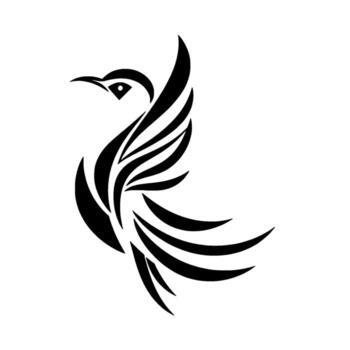 estilizado negro y blanco colibrí con curvo líneas y angular alas, minimalista en un limpiar blanco antecedentes. vector