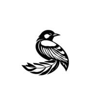 Silhouette of a stylized magpie perched on a branch, rendered in bold black against a clean white background. vector